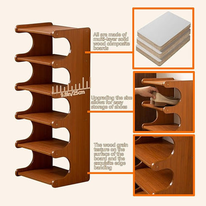 Tall Narrow Solid Wood Shoe Rack, 8 Tier Vertical Shoe Storage Tower, Freestanding Corner Organizer for Small Entryways, Slim Space-Saving Shoe Rack (12.6" L x 9.84" W x 44.1" H)