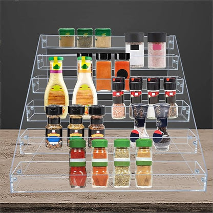 PMMASTO Tiered Spice Rack, Seasoning Organizer, Clear Acrylic Vertical Shelves Can Organizer for Countertop, Cabinet, Pantry, Kitchen Organization and Storage - 6 Tier | Vertical Shelves, Can Organizer, for Countertop, Cabinet, Pantry