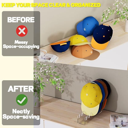 Hat Organizer for Baseball Caps 2 Pack Hat Organizer Shelf Acrylic Hat Stand for Baseball Caps Hat Racks for 14 Baseball Caps for Bedroom, Closet, Dresser (Clear)