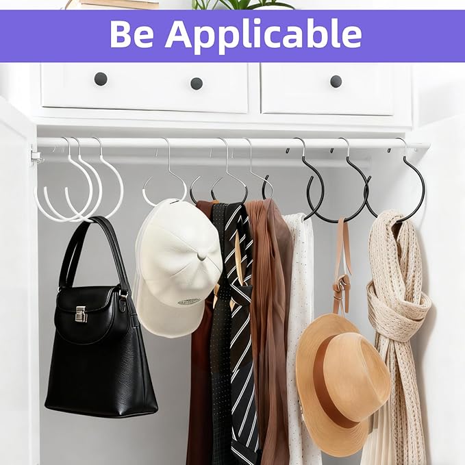 20 Pcs Scarf Ring Hangers (Black and white) Anti-Slip Wardrobe Storage Accessories for Ties Hat Hooks Scarves Belts Tank Tops