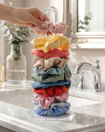 Acrylic Scrunchies Holder Stand Hair Accessories Organizer Simple transparent Scrunchies Tower Hold 25-35 Scrunchies Modern Vertical Hair Tie Organizer Jewelry Scrunchy Holder for Girls