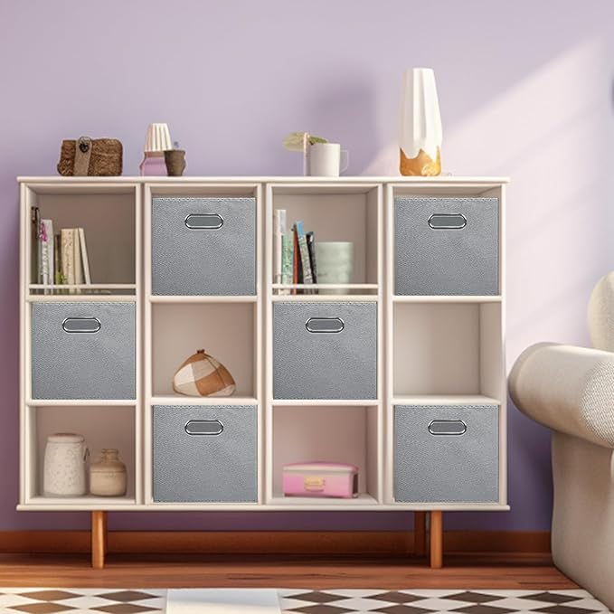 ShellKingdom Storage Bins, Foldable Fabric Storage Cubes And Cloth Storage Organizer Drawer with Metal Handle For Closet And Toys Storage, 11 X 10.5 X 10.5 INCH, 2 Pack (Grey)