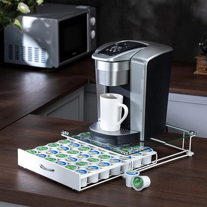 K Cup Pod Holde Glass Top Drawer,Coffee Pod Holder Capsule Display Storage compatibility 42 k-cup(white)