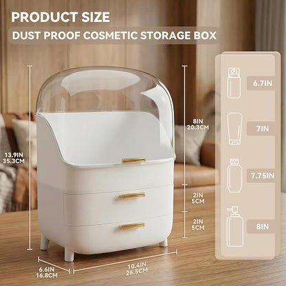 novelinks 3-Tier Skincare Makeup Organizer with Drawers and Dustproof Lid, Large Capacity Vanity Cosmetic Storage Box for Perfume, Lotion, Makeup Brushes & Beauty Accessories