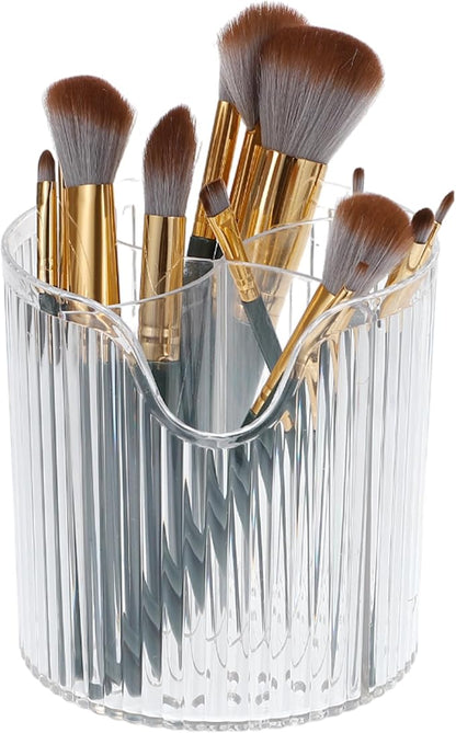 VOCOSTE Makeup Brush Cup, Makeup Organizer, 4 Slot Makeup Brush Holder, Cosmetics Storage Cup, for Vanity for Desktop, for Bathroom Countertops, Clear White