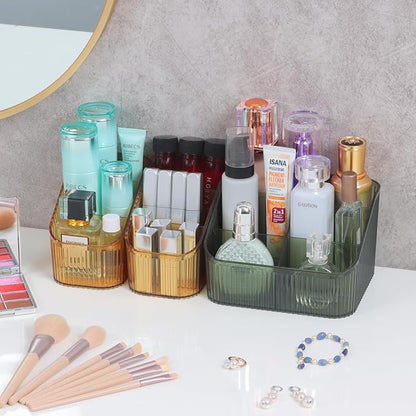 Amber Makeup Organizer, Makeup Brush Holder 8 Cups for Vanity, Bathroom Countertop Organizer, Dresser Cups for Cosmetic Display, Skincare Stroage, Perfume Stand, Toiletry