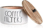 MINCORD Wooden Coffee Filter Holder With Lid - Rustic Storage Container and Dispenser Basket for Coffee Bar Decor, Farmhouse Accessories - White