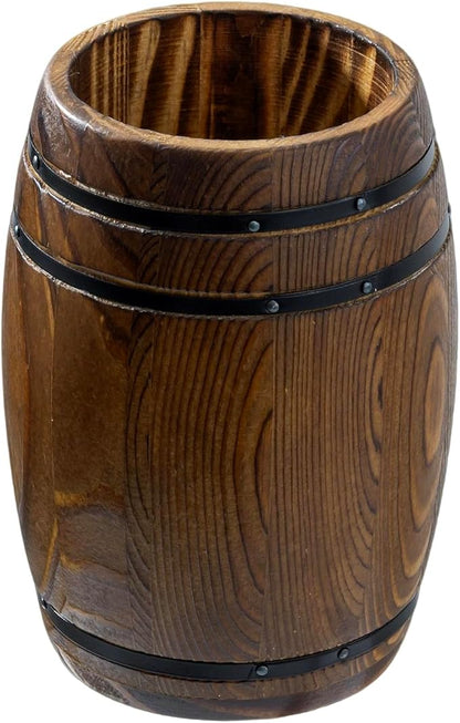 MyGift Rustic Burnt Wood Wine Barrel Design Kitchen Utensil Holder – Vintage Countertop Flatware & Cooking Tool Storage Crock