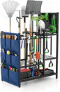 Garden Tool Organizer with Pegboard, Yard Tool Holder Standing for Garage Organization, Up to 30 Long-Handled/10 D-Handled Tools/Rake/Broom/Shovel/, with Side Storage Pocket