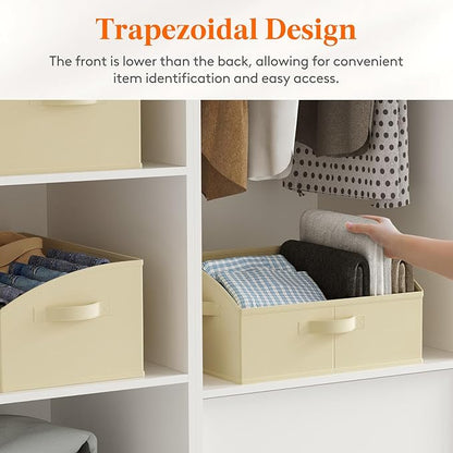 Lifewit Trapezoid Closet Storage Bins for Shelf, 6 Packs Non-woven Closet Organizer Baskets with Handles, Foldable Clothes Containers Boxes for Clothing, Book, Purse, 19L, Large, Beige