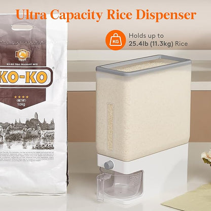 Lifewit Rice Dispenser 25 Lbs(11.3kg), Rice Storage Container Sealed Moisture Proof with Measuring Cup for Kitchen Pantry Household, BPA-Free, 1 Pack Clear