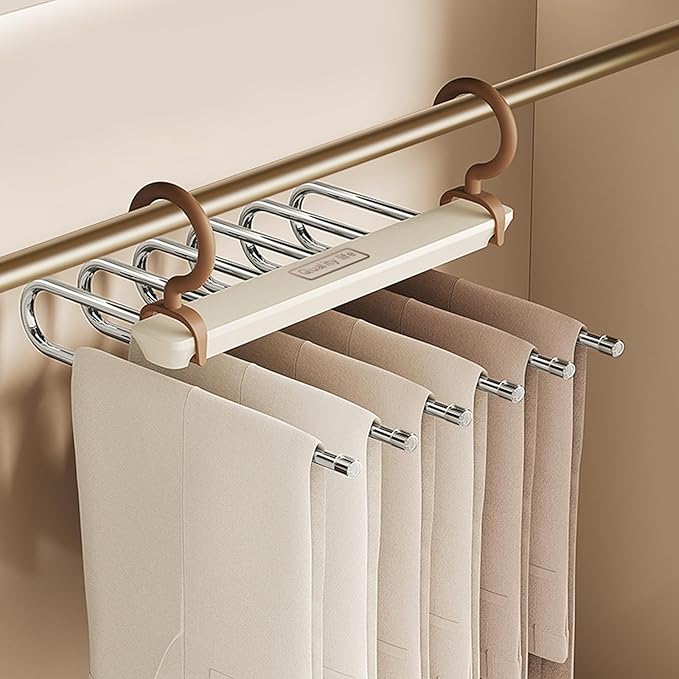 Ergocar Pants Hanger, Saving Space -Saving Metal Wardrobe Storage, Clothes Pants and Hanger, Multi -Function Scarf Storage and Storage Pants Jeans, 12.4*12.2, Milk White (Brown Hook)