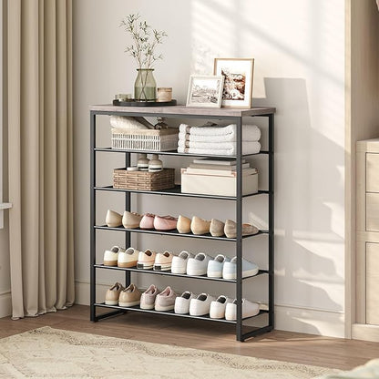 HOOBRO Shoe Rack, 6-Tier Shoe Organizer, for 18-24 Pairs of Shoes, Large Capacity Shoe Storage Shelf, for Entryway, Closet, Hallway, Dorm Room, Industrial, Greige and Black BG67XJ01G1