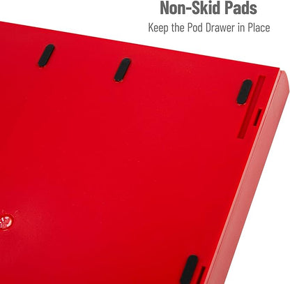 Mind Reader Single Serve Coffee Pod Drawer, 30 Pod Capacity, 5 Row Organizer with 2 Inch Dividers, Countertop Storage Base (Coffee Maker Not Included), Red
