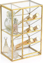 ELLDOO Rollerball Perfume Organizer, 6 Compartment Clear Glass Perfume Storage Holder Vintage Beauty Scent Holder, Metal Makeup Lipgloss Lipstick Display Case