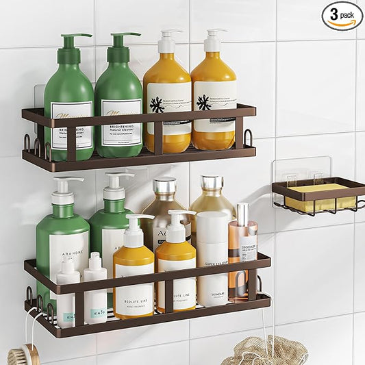Youvip Shower Caddy Adhesive,No Drill Bathroom Organizer,Large Capacity Rustproof Shelves for Inside Shower,Bathroom Organizers and Storage,Bronze