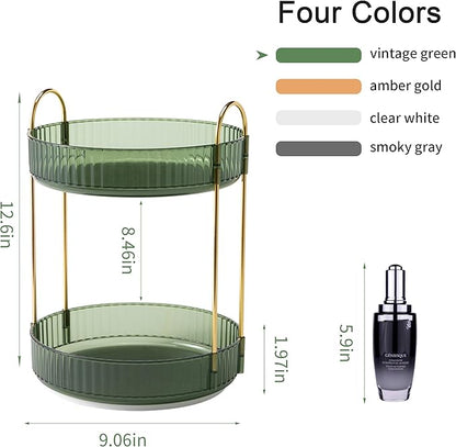 YCIA&DONE 360 Rotating Makeup Organizer and Storage for Vanity Countertop 2 Tiers, High Capacity Cosmetic Skincare Perfume Organizers for Dresser Bathroom Lazy Susan (Vintage Green)