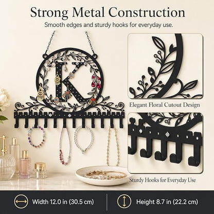 Wall-Mounted Metal Earring Holder Hanging Jewelry Organizer for Earrings and Necklaces Space-Saving Wall Display with Hooks for Jewelry Storage (jewelry stand K)