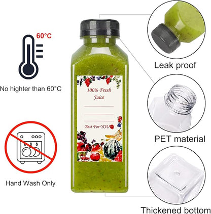SUPERLELE 36pcs 12oz Plastic Juice Bottles with Caps, Reusable Juicing Bottles, Clear Drink Containers with Lids for Drinking, Smoothie and Other Beverages