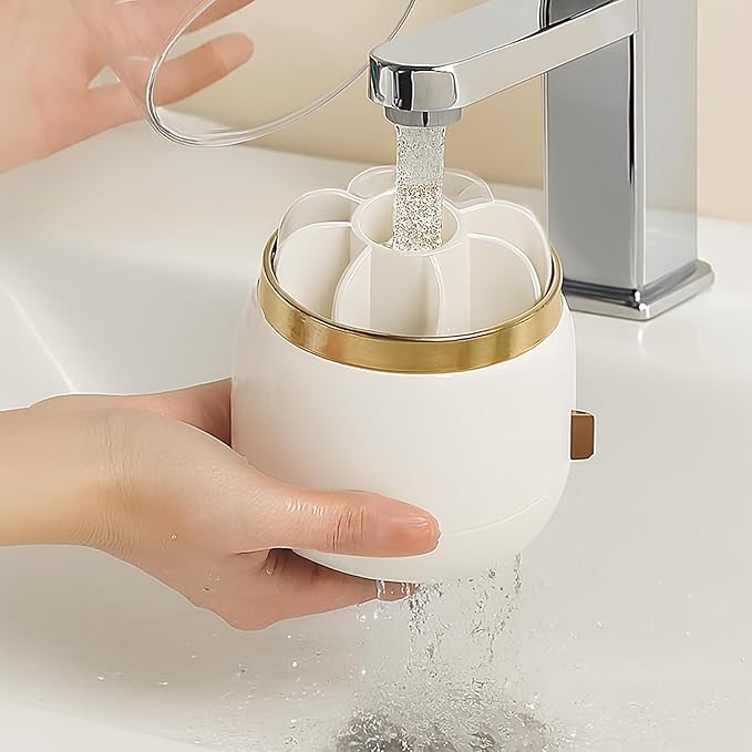 Toothbrush Holder with Lid Cosmetic Tools Organizer 360 Rotating 7-Slot Draining Waterproof Dustproof Make Up Brushes Toothbrush Storage for Dresser Vanity Bathroom Countertop