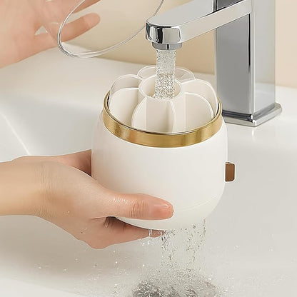 Toothbrush Holder with Lid Cosmetic Tools Organizer 360 Rotating 7-Slot Draining Waterproof Dustproof Make Up Brushes Toothbrush Storage for Dresser Vanity Bathroom Countertop