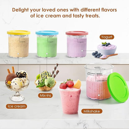 4 Pack Creami Deluxe Pints with Lids, 24 Oz Creami Pints Compatible with NC500 NC501 Series Ice Cream Makers Machine Accessories, BPA-Free & Dishwasher Safe(pink/blue/green/yellow)