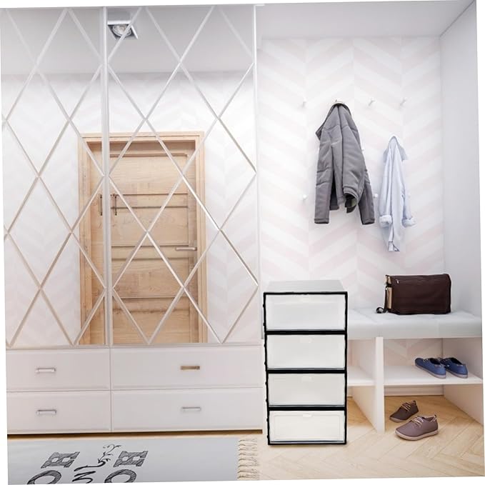 MAGICLULU 4pcs Transparent Plastic Shoeboxes for Shoes Storage Multifunctional Thicken Design Organizing Box for Home Black Frame for Men s Footwear
