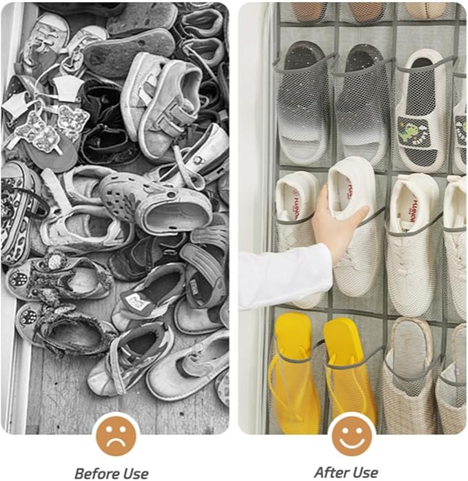Shoe Organizer for Closet 28 Sections Hanging Shoe Rack for Door Over The Door Shoe Organizer (Grey)