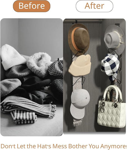 LINFIDITE 10 Pack Hat Rack Hanger Holder Organizer Closet Hanging Baseball Cap Display Storage Rack for Scarves Handbags Towels Clothes Ties Over Door Wall Mounted w Hanging Hook Black