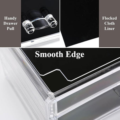 Sea Team 3-Layer Stackable Clear Makeup Organizer with Drawers, Acrylic Plastic Cosmetic Display Case, Jewelry Storage Box, Holder for Dresser, Bathroom, Vanity, Countertop (8 Drawers)