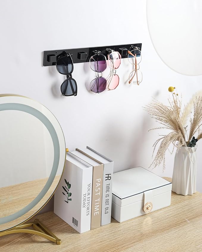 Sunglasses Holder Organizer, 2 Pack Acrylic Sunglasses Organizer Wall Mounted Eyeglasses Display Holder Eyewear Glasses Hanging Rack for Entryway Living Room Bedroom (Black)