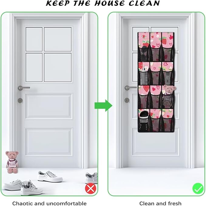Generic Love Strawberry Underwear Organizer Hanging Elastic Over The Door Organizer Bedroom Bringing Convenience to Life and Work, It Is Suitable for Children Bedroom Offices and Other Places