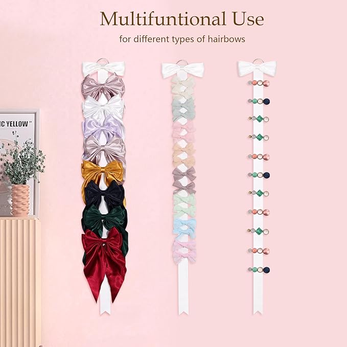 3 PCS Bow Holder for Girls Hair Bows, Ribbon Hair Clip Oraganizer Hair Barrettes Storage for Women,Wall Hanging Alligator Clip Hair Accessories Organizer Bedroom College Dorm Decor (White)