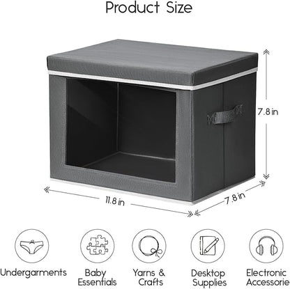 Homsorout Storage Bins with Lids - Small Fabric Organizers with Window, Collapsible Storage Bins for Clothes, Decorative Closet Organizers for Towels, Tshirt, 3 Pack, Dark Grey