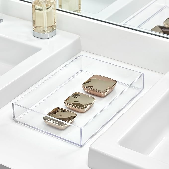 iDesign Clear Drawer Organizer, Plastic Tray for Makeup Storage on Bathroom Vanity, Dresser or Desk