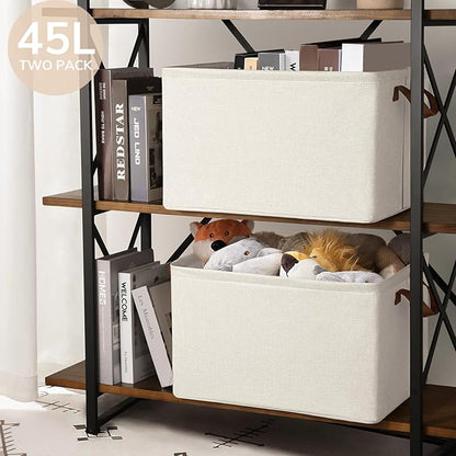 CHICVITA Storage Baskets for Shelves, 19" x 13" x 11" Closet Storage Bins with Handles, Foldable Fabric Bins with Metal Frame, Extra Large Storage Basket for Toys, Blankets, Beige, 2-Pack