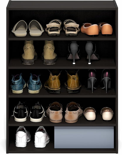 Furinno FANO Shoe Rack, 5-Tier Shoe Organizer, Stackable Shoe Storage, 11.4 x 24.2 x 31.5, for Closet Entryway, Office, Garage, Black Dark Oak