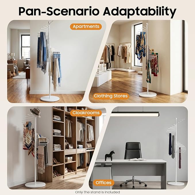 Scarf Display Rack 5.58ft Modern Freestanding Scarf Display Rack for Retail Stores, Homes & Offices, Spiral Iron Stand (White)
