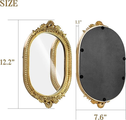 GUOER Vintage Antique Decorative Bathroom Vanity Tray Decor Mirror Tray for Dessert Table Coffee Table Vanity Home Decor Serving Tray with Handle Gold