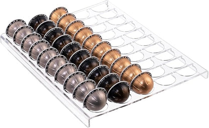 Sumerflos Clear Coffee Pod Holder Storage Tray 15.75" L x 12.6" W Compatible with Vertuoline Capsule, Drawer Insert Organizer Holds 50 Pods Counter Organizer of Kitchen, Home, Office
