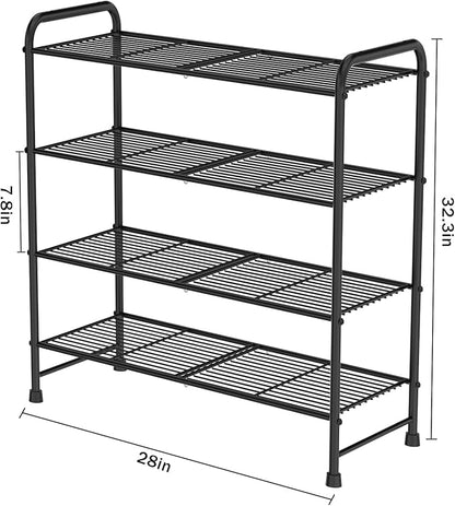 4-Tier Short Metal Shoe Rack,Extra Large Capacity Adjustable Stackable Shoe Organizer Shelf for Closet Entryway, Bedroom,Living Room, Floor,Hallway Shoe Shelf,Black 28" W × 32.3" H