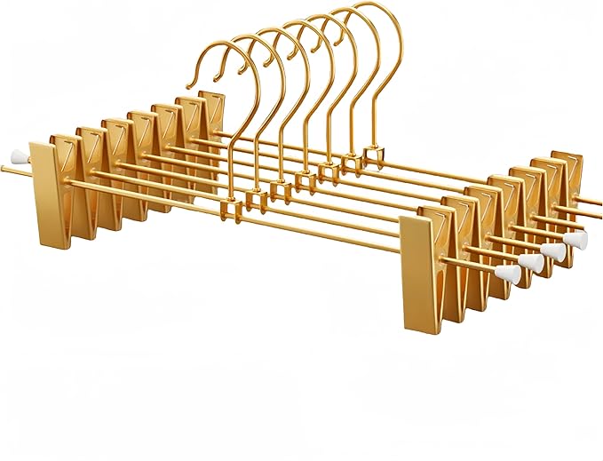 Gold Aluminum Pants Hangers,Hangers with 2-Adjustable Clip,Solid Skirt Hangers Space Saving Hanging Clothes Hangers Metal Rack for Trouser