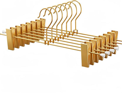 Gold Aluminum Pants Hangers,Hangers with 2-Adjustable Clip,Solid Skirt Hangers Space Saving Hanging Clothes Hangers Metal Rack for Trouser