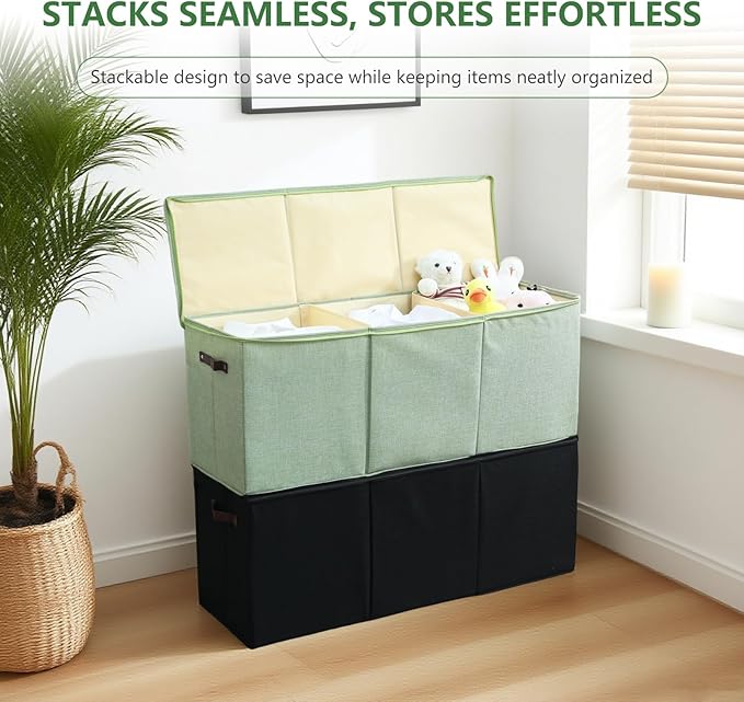 Extra Large Storage Box with Zippered Lid 130L Jumbo Chest Basket Bin Collapsible Lidded Sturdy Organizer with Dividers PU Leather Handles for Clothes Bedding Set Home Closet (Light Green)