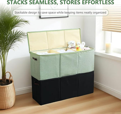 Extra Large Storage Box with Zippered Lid 130L Jumbo Chest Basket Bin Collapsible Lidded Sturdy Organizer with Dividers PU Leather Handles for Clothes Bedding Set Home Closet (Light Green)