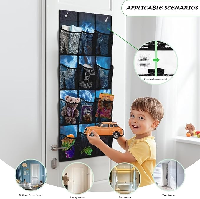 Blue Warhorse Behind The Door Organizer, Heavy Duty Oxford Fabric with 12 Pockets, Warrior Theme Hanging Rack for Garage Tools & Sports Equipment Storage
