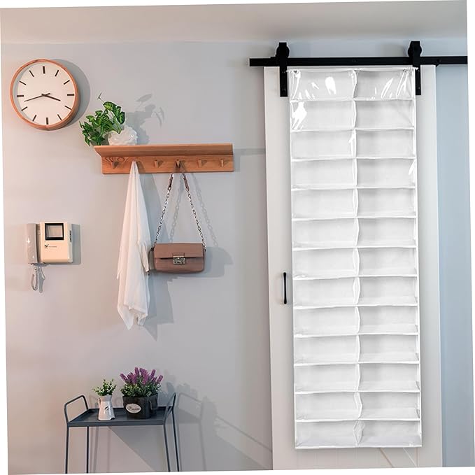 Over the Door Sweatshirt Organizer Hanging Clear Door Shoe Organizer with 26 Pocket Foldable Heavy Duty Toy Storage