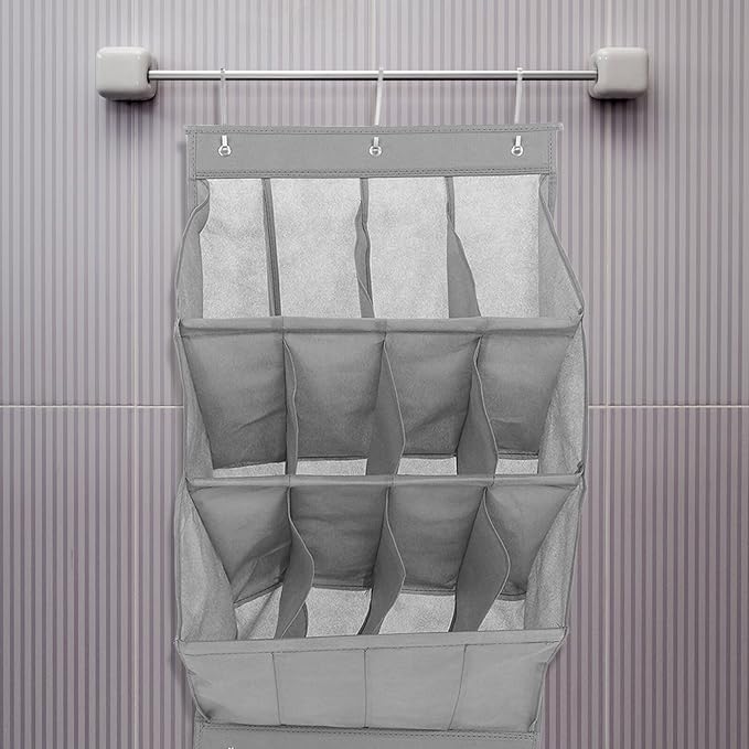 Amosfun The Door Shoe Organizer with 12 Large Pockets Hanging Shoe Storage Rack for Sneakers and Sandals Space-saving Gray Fabric for Closet Doors and Narrow Hallways