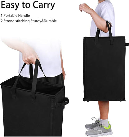 Odonata Slim Laundry Hamper Handles Collapsible Laundry Basket Thin Dirty Clothes Basket Narrow Laundry Bag Foldable Dirty Hamper 45L (Black)