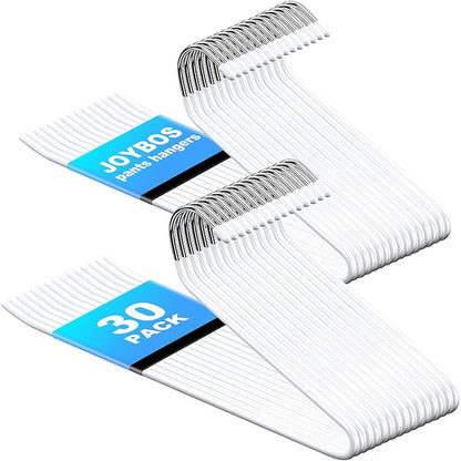 JOYBOS 30 Pack Pants Hangers Space Saving, Open Ended Hangers for Pants, Scarf Organizer Hanger for Closet, Metal Non Slip Jean Hanger - White Pant Hangers for Jeans,Trouser,Leggings,Slacks